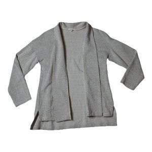 Eileen Fisher Gray Open Front Cardigan Linen Blend With Pockets Thick Structured